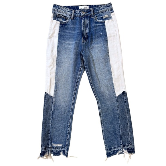 Vervet Beverly Super High Rise Crop Side Blocking Panel Distressed Jeans 27 - Picture 1 of 13